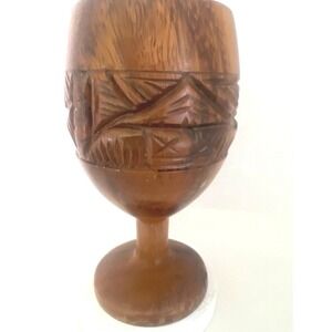 Vintage Hand-Carved  Monkey Pod Wooden Goblet Tiki Culture Hawaii Collectible